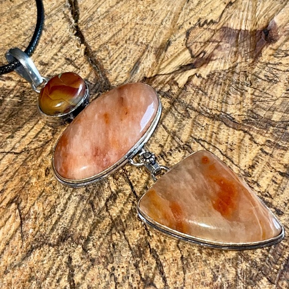 Large Rustic Orange Aventurine & Noreena Jasper Pendant 3 7/8” - Picture 14 of 16